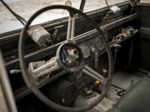The interior of a 1950's Series One Land Rover in original condition and ready for restoration