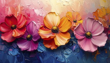 Closeup of abstract rough colorful multicolored organic floral spring flowers art painting texture,