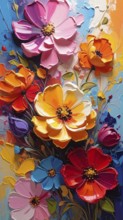 Closeup of abstract rough colorful multicolored organic floral spring flowers art painting texture,