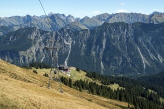 View from the Fellhorn cable car of the Allgäu Alps, Mitte Station Schlappoldsee, Oberstdorf,