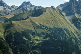 View from Fellhorn to mountains of the Allgäu Alps, Mitte Spätengundkopf, Oberstdorf, Oberallgäu,