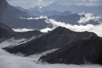 View from the Nebelhorn summit of the Allgäu Alps, in the middle of Fellhorn Horn with summit