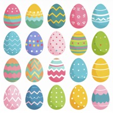 Set of easter eggs flat design on white background, abstract vector wallpaper illustration, banner