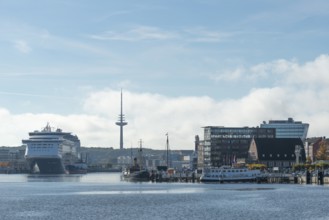 Norwegian Color Line ferry and cruise ship Color Magic, Kiel port, museum bridge, shipping museum,