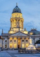 German Cathedral on Gendarmenmarkt illuminates Berlin Germany