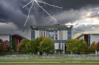 Thunderstorms and dark clouds over Chancellery Berlin Germany