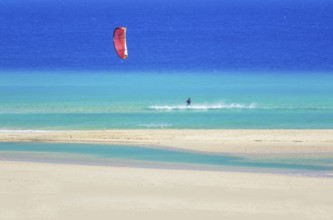 Water gliding, Sotavento Beach, Fuerteventura, Jandia, Canary Islands, Spain