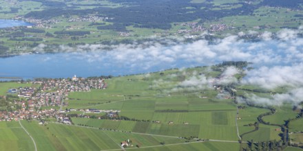 Panorama from Tegelberg, 1881m, on Schwangau, Waltenhofen, Hopfensee and Forggensee, Ostallgäu,