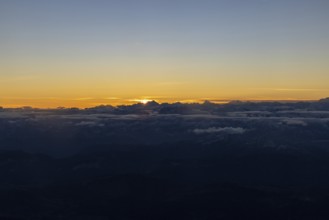 Sunrise over the Valais Alps, aerial view, Valais, Switzerland
