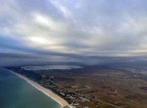 Coastline and lagoon, aerial view, Albufera Natural Park, Valencia, Spain