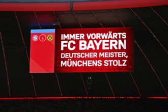 Teleprompter scoreboard, text, to sing along, ALWAYS FORWARD, official stadium anthem FC Bayern