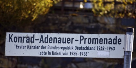 Konrad-Adenauer-Promenade street sign, memory of the first chancellor who lived in Unkel from 1935