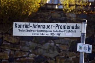 Konrad-Adenauer-Promenade street sign, memory of the first chancellor who lived in Unkel from 1935