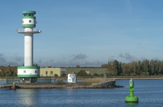 Green-white lighthouse Friedrichsort, Kiel Fjord, Kiel, shipping, tower, architecture, tourist