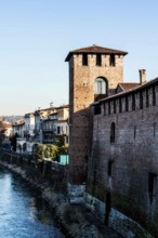 Adige River and Castelvecchio viewed from Castelvecchio Bridge. Verona, Province of Verona, Italy.