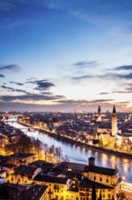 View of the city at evening from Castel San Pietro. Verona, Province of Verona, Italy. 10.12.2012