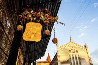 Detail of the front of a café in the historic center of Verona. Verona, Province of Verona, Italy.