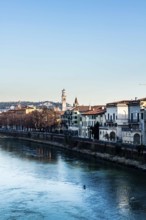 Adige River viewed from Castelvecchio Bridge. Verona, Province of Verona, Italy. 10.12.2012
