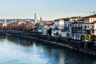 Adige River viewed from Castelvecchio Bridge. Verona, Province of Verona, Italy. 10.12.2012