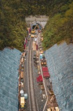 Construction of a railway tunnel structure in an autumn forest landscape, Hermann-Hesse-Bahn