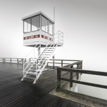 Pier, Sellin, rescue tower, fog, dawn, seaside resort Sellin, Rügen island, Mecklenburg-Western