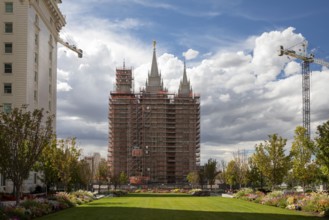 Salt Lake City, Utah - Scaffolding surrounds the Church of Jesus Christ of Latter-Day Saints' Salt