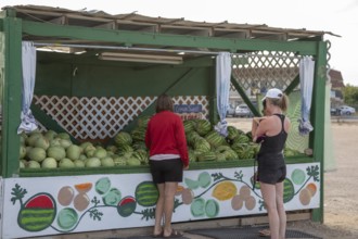 Green River, Utah - Melons from Dunham Farms for sale at a roadside stand. Green River is famous