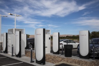 Green River, Utah - Tesla electric car charging station in the Utah desert