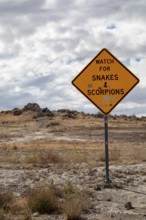 Aragonite, Utah - A sign urges travelers to beware of snakes and scorpions at a rest area along