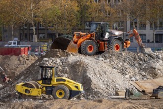 Construction site, dismantling, demolition of a large building, the former high-rise building of