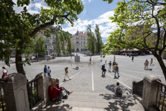 Old Town with Prešeren Square in Ljubljana, Slovenia