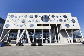Facade made of concrete and glass, various geometric shapes, Musikkens Hus concert hall and music