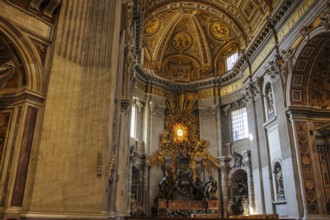View of the main apse of St. Peter's Basilica with stylized larger-than-life bronze throne