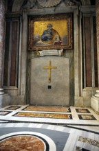 Interior view of walled up Saint Door in St. Peter's Basilica, above painting of Apostle Saint St.