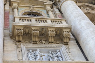 Steep view up under balcony of Benediction Loggia where new Pope is proclaimed Loggia Blessing