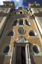 Main portal of the Baroque Church of St. Jakob and St. Leonard, Hopfgarten im Brixentale, Tyrol,