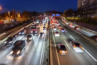 Autobahn A40, Ruhrschnellweg, traffic jams on both roads, at the Ruhrschnellwegstunnel in Essen,