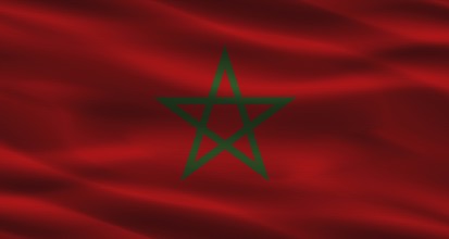 Moroccan flag with fabric texture. Realistic flag of Morocco waving