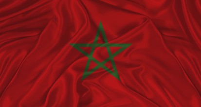 Moroccan flag with fabric texture. Realistic flag of Morocco waving, National flag