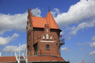 Pilot house, a heritage-protected building in the city's harbor, Stralsund, Vorpommern-Rügen