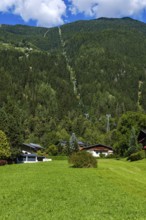 View along the Acherkogel cable car up to Hochoetz, seen from the valley station in Oetz im Ötztal,