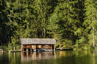 Boathouse on Lake Piburg in Oetz in Ötztal, Tyrol, Austria