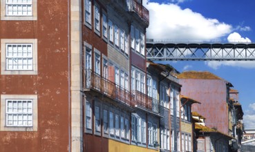 Beautiful and colorful Porto Streets near Rio Douro in historic center