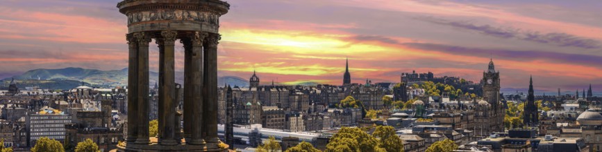 The Old and New Towns of Edinburgh panoramic skyline city view from Calton Hill. A Unesco site