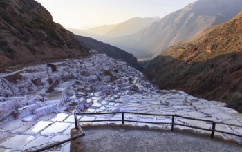 Scenic salinas Maras Salt mines in Sacred Valley Valle Sagrado in Cusco, Peru