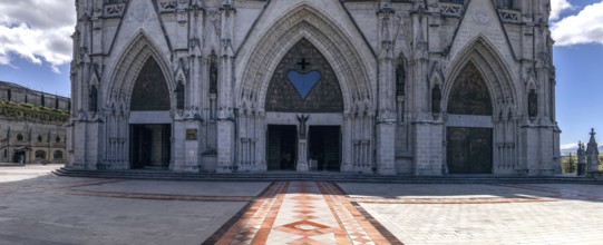 Cathedral Basilica of National Vow in historic center of Quito, Ecuador. Roman catholic church