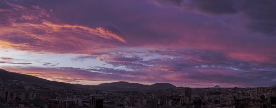 Skyline panoramic view of the historic center in Quito, Ecuador