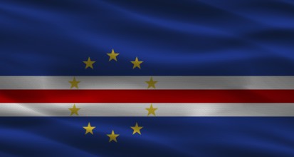 Cape Verde flag with fabric texture. Realistic flag of Cape Verde waving