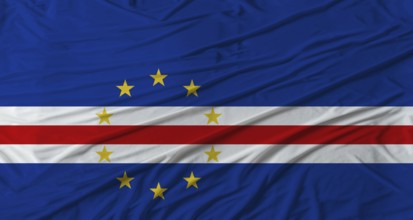 Cape Verdean flag waving. Flag of Cape Verde with cloth texture