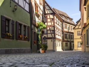 Half-timbered houses, historical city of Rothenburg ob der Tauber, old town, middle Franconia,